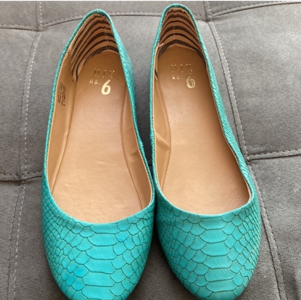 Mix No. 6 Teal Snake-Embossed Ballet Flats - Picture 4 of 10